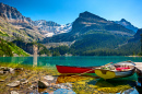 Boats on Lake O`Hara, British Columbia