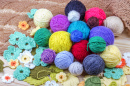 Balls of Yarn with Crochet Flowers