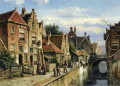 Figures on a Quay in a Sunlit Town