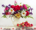 Garden Flowers in a White Jug