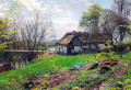 Children Playing Behind A Thatched Farm