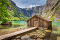 Wooden Hut on the Obersee Lake, German Alps