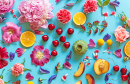 Summer Still Life with Flowers and Fruits