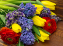 Tulips, Hyacinths, Speedwell and Ranunculus