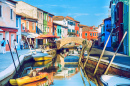 Burano Old City and Boats, Italy