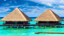 Villas and Wooden Bridge in the Maldives