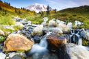 Water Cascading Down through Large Rocks