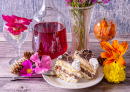 Summer Still Life with Wine and Cake