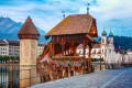 Chapel Bridge and Jesuit Church in Lucerne, Switzerland