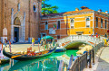 Gondolas on Narrow Canal, Venice, Italy