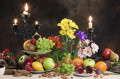 Still Life of Fruit, Flowers and Candles