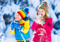 Children Playing in a Snowy Forest