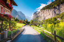 Alpine Village Glowing by Sunlight