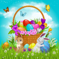 Easter Basket with Flowers and Eggs