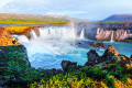 Rainbow over Godafoss Waterfall, Iceland