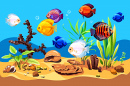 Cartoon Discus, Seaweeds and Corals