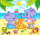 Cute Elephants Building a Sand Castle