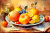 Plate of Fruits on the Table, Watercolor