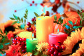 Autumn Composition with Candles and Flowers