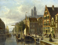 Moored Ships in a Dutch City Canal