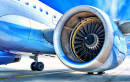 Jet Engine of an Airplane against the Sky