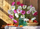 Sunny Still Life with Garden Flowers and Fruits