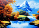Beautiful Mountain Landscape with a Waterfall