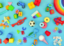 Colorful Children's Toys on a Blue Background