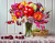 Garden Flowers in a Glass Vase and Fruits