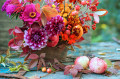 Floral Arrangement with Dahlias and Apples