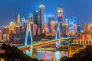 Chongqing Night Skyline with Yangtze River Bridge