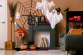 A Festive Living Room Decorated for Halloween