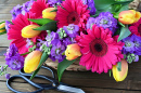 Bright Cut Flowers in a Basket