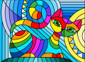 A Colorful Stained Glass Cat Illustration