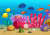 Coral Reef with Algae and Tropical Fish
