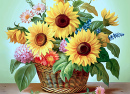 Bouquet of Sunflowers in a Basket