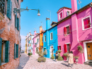 Colorful Houses on the Street of Burano Island