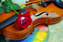 Composition with a Violin and a Red Rose