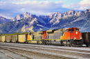 Freight Train arriving in Jasper, Alberta, Canada