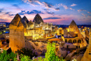 Goreme Town at Sunset in Cappadocia, Turkey