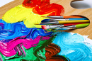 Brushes and a Palette with Acrylic Paints