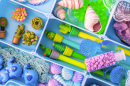 Organizer with Trinkets Arranged by Color