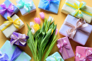 Composition of Tulips and Gift Boxes