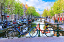 Bicycles on a Bridge in Amsterdam, the Netherlands