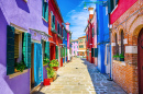 Narrow Cobblestone Street of Burano, Italy