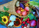 Cornucopia Overflowing with Veggies and Fruits