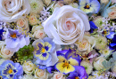 Beautiful Floral Arrangement of Violets and Roses