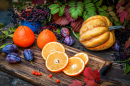 Autumn Still Life of Fruits and a Pumpkin
